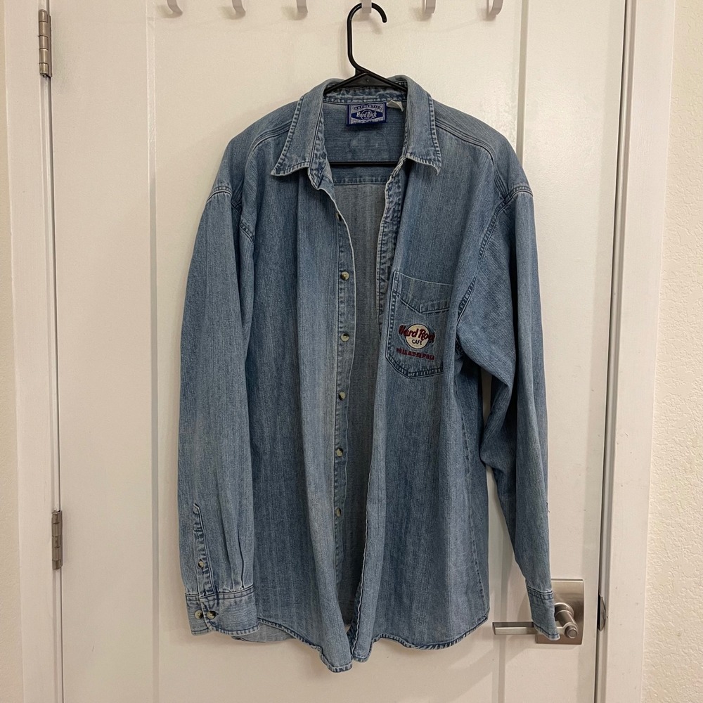 Vintage Hard‎ Rock Cafe Denim Button Down 90s Dinercore Biker Buttermom